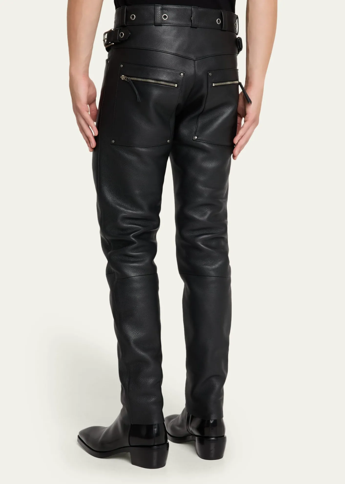 TOM FORDMen's Slim Fit Grained Leather Biker Pants