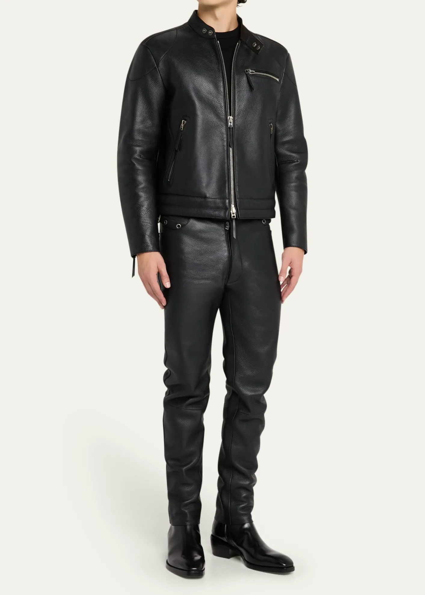 TOM FORDMen's Slim Fit Grained Leather Biker Pants