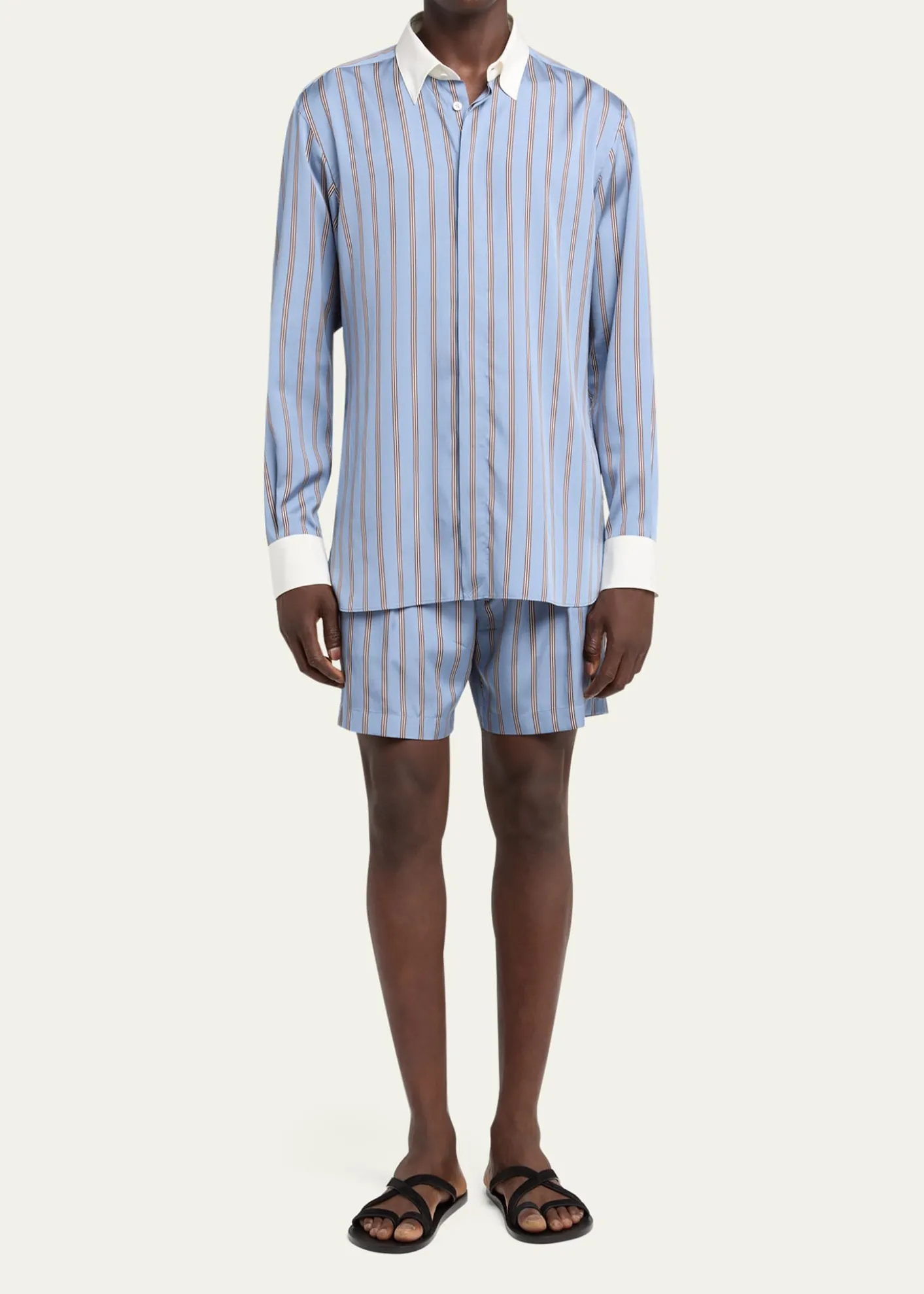 TOM FORDMen's Stripe Silk Contrast-Trim Sport Shirt