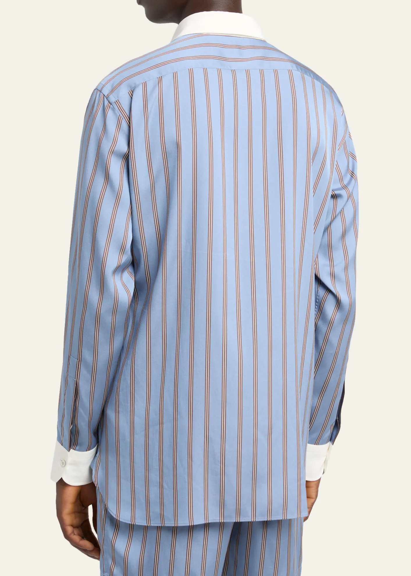 TOM FORDMen's Stripe Silk Contrast-Trim Sport Shirt