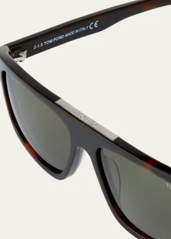 TOM FORDMen's Thick Square Acetate Sunglasses