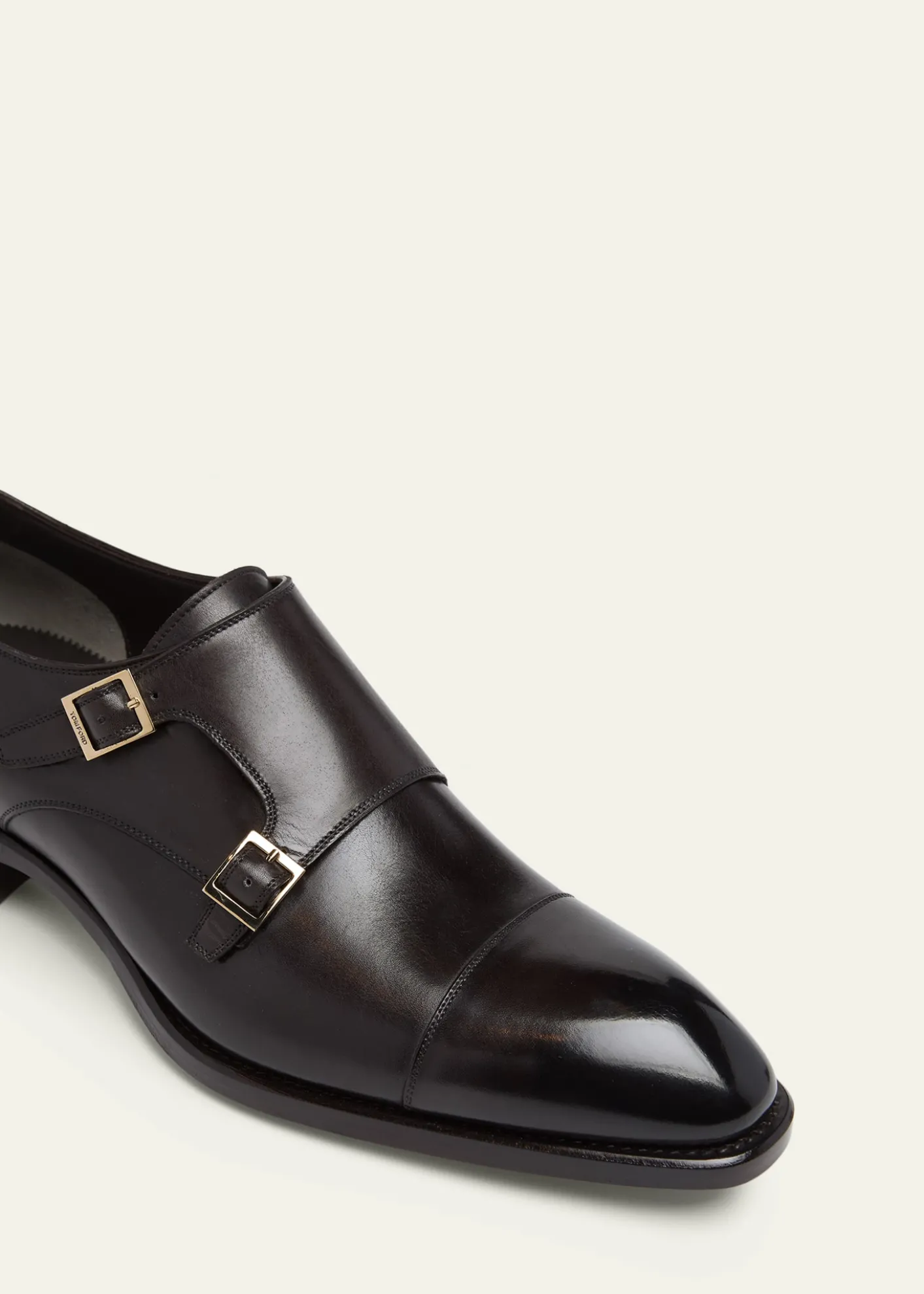 TOM FORDMen's Vincent Burnished Leather Double Monk Strap Loafers