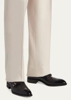 TOM FORDMen's Vincent Burnished Leather Double Monk Strap Loafers