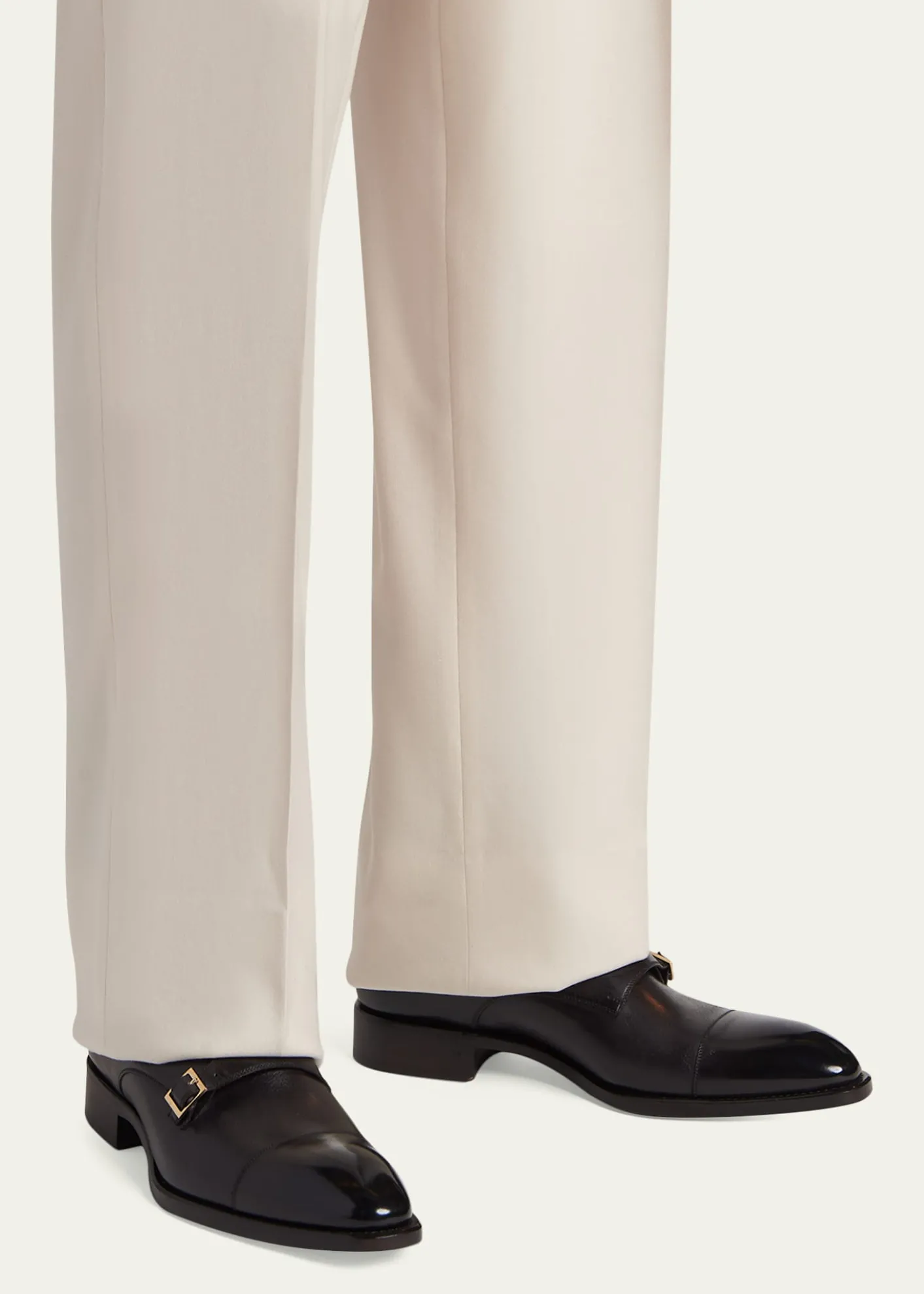 TOM FORDMen's Vincent Burnished Leather Double Monk Strap Loafers