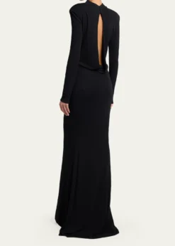 TOM FORDMock-Neck Strong-Shoulder Cutout Gown