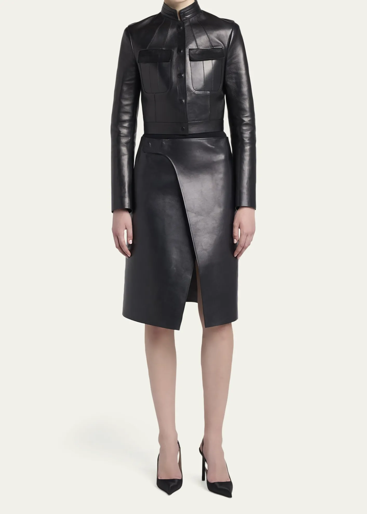 TOM FORDNappa Leather Single-Breasted Crop Jacket