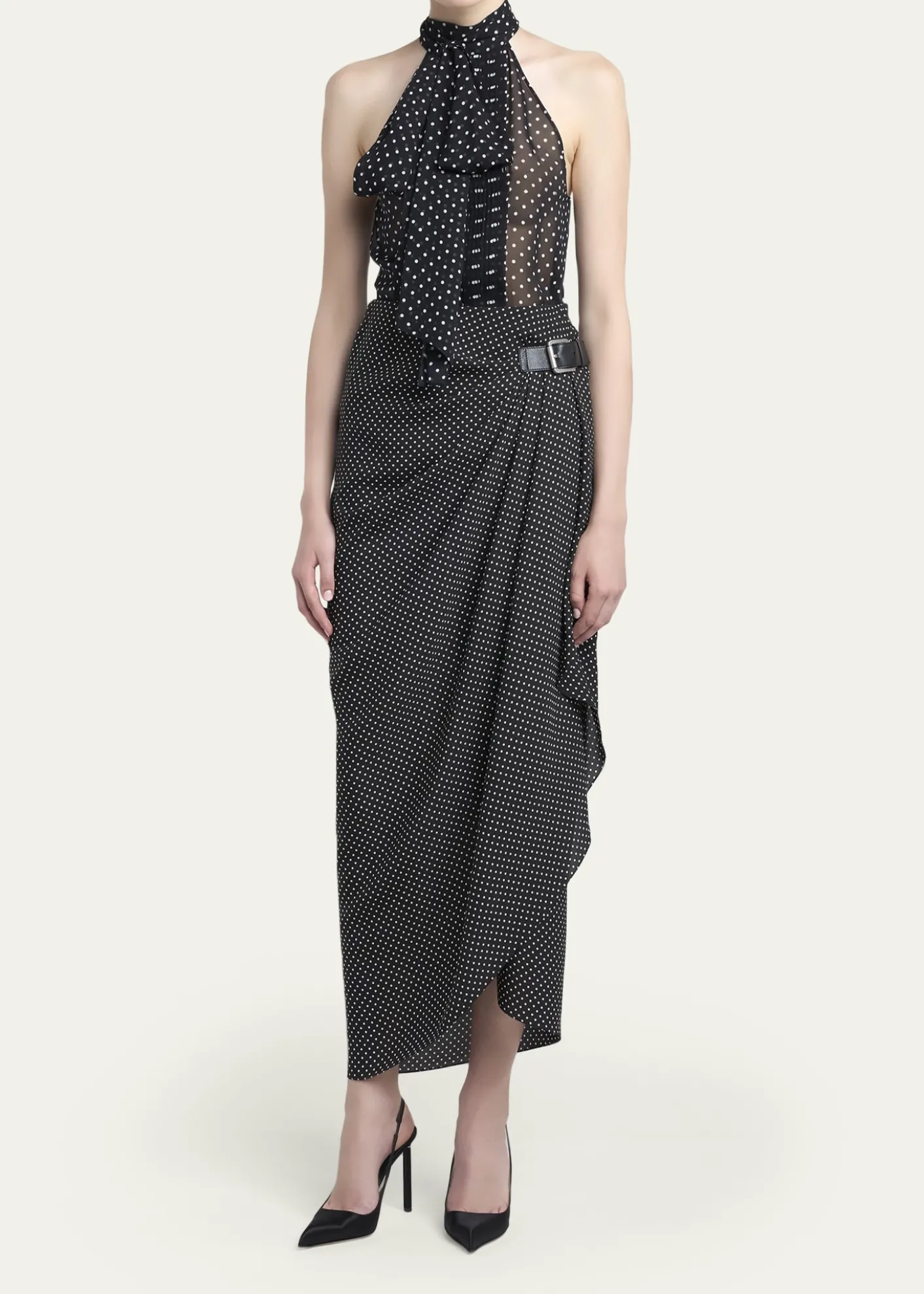 TOM FORDPolka-Dot Chiffon Neck-Tie Sleeveless Blouse