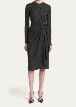 TOM FORDPolka Dot Silk Gathered Buckle Midi Dress