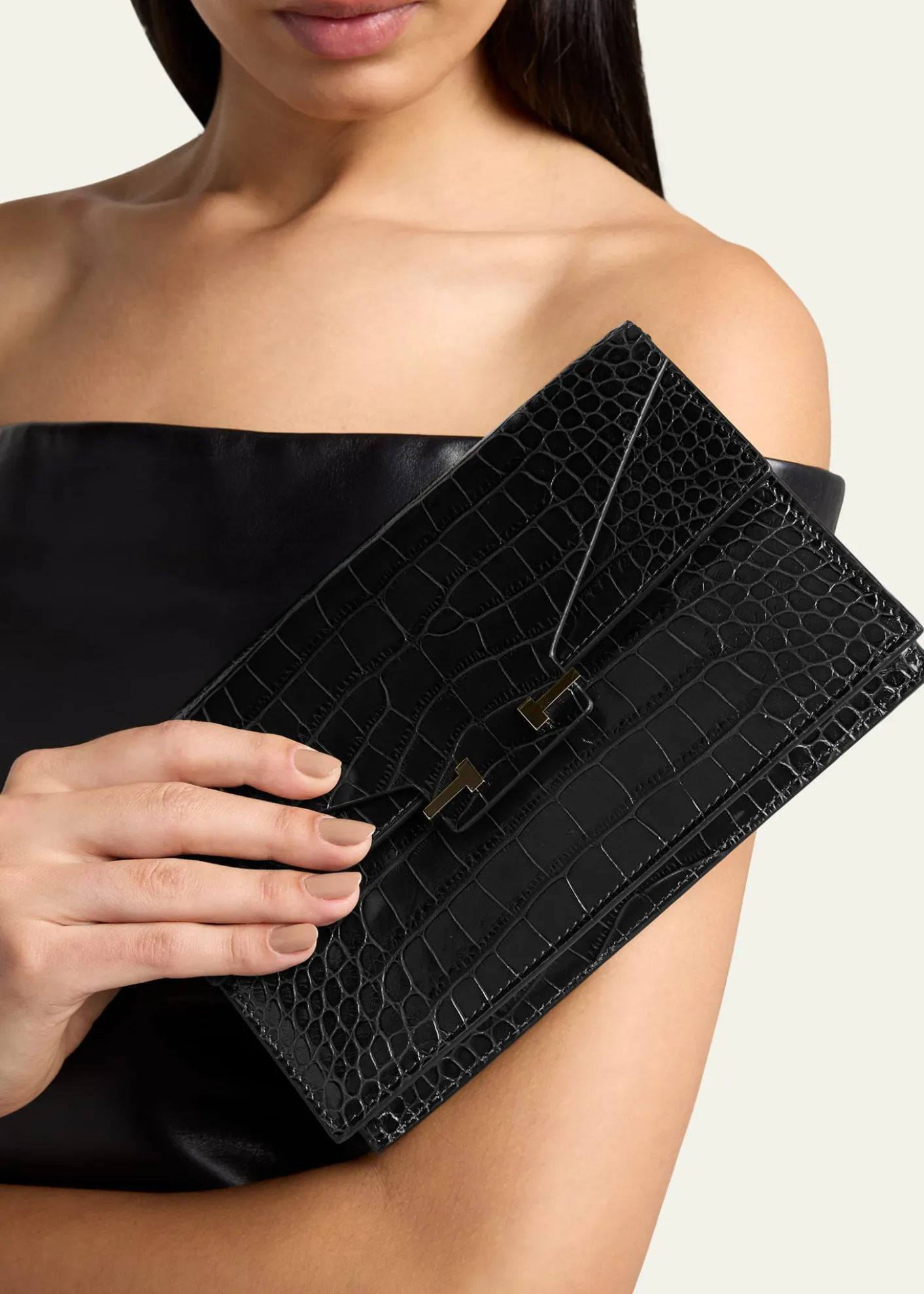 TOM FORDSmall Croc-Embossed Leather T-Clasp Clutch Bag