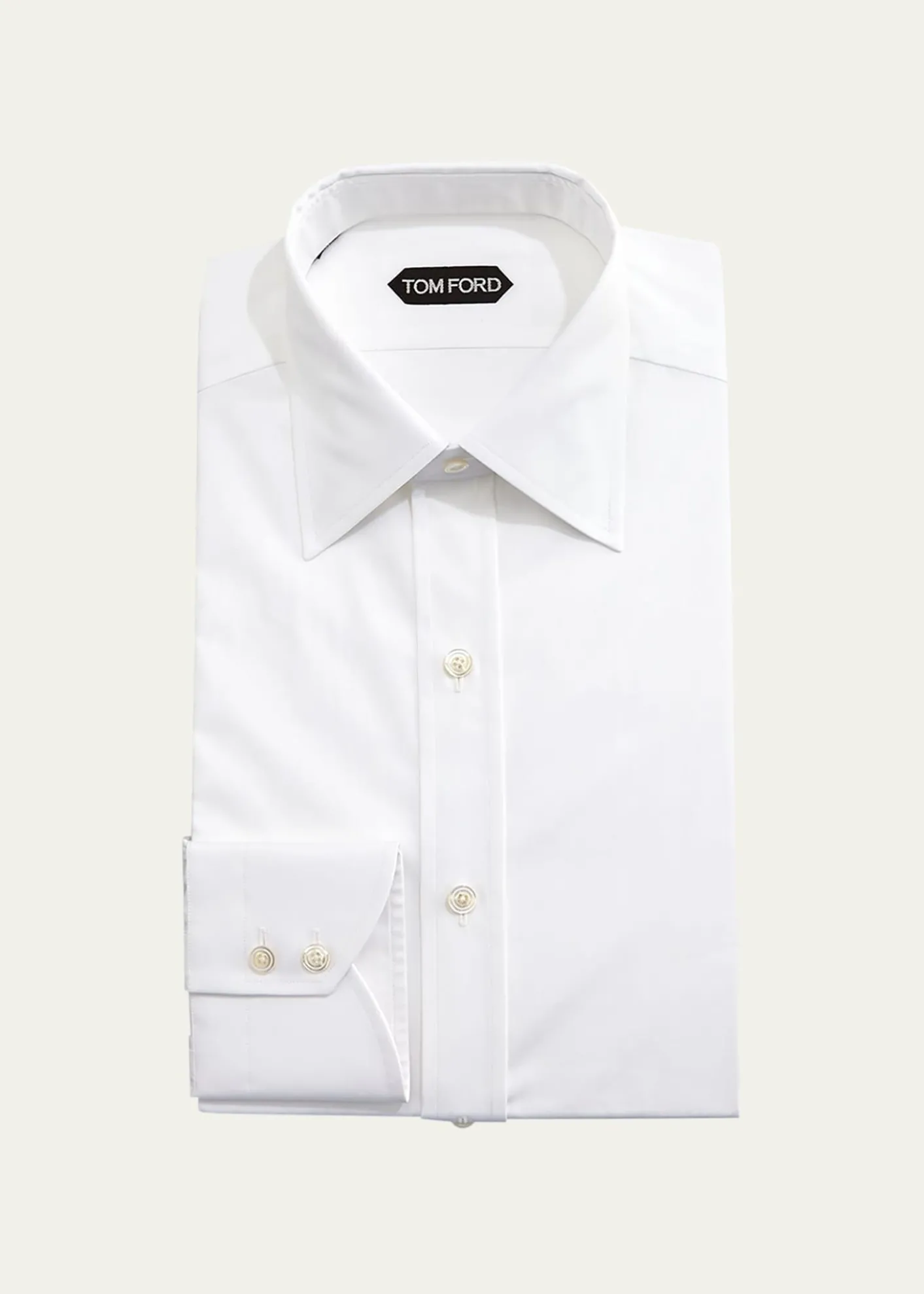 TOM FORDSolid Barrel-Cuff Dress Shirt, White