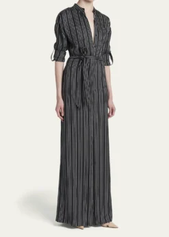 TOM FORDStriped Silk Long-Sleeve Belted Maxi Shirtdress