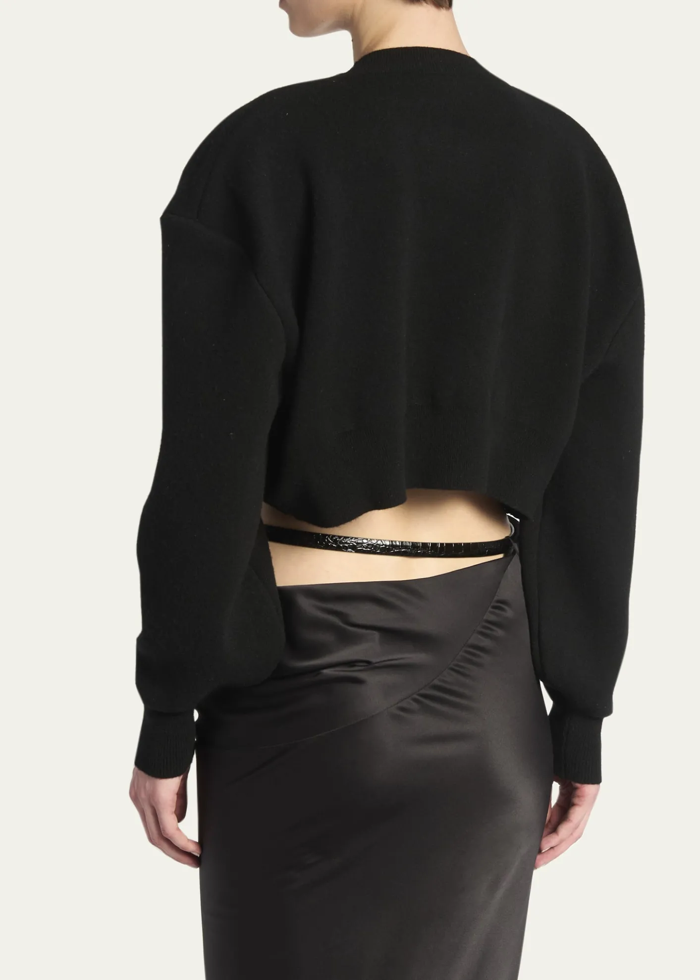 TOM FORDWool-Cashmere Blouson-Sleeve Crop Sweater