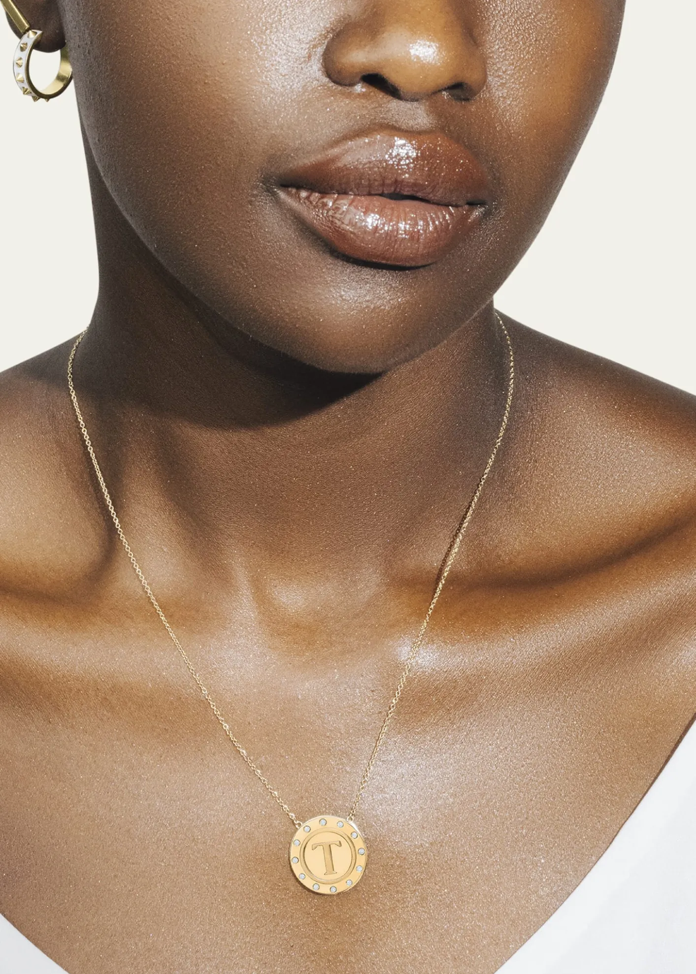 Tracee Nichols14K Gold Initial Token Necklace with Diamonds