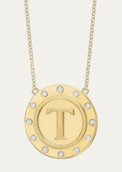Tracee Nichols14K Gold Initial Token Necklace with Diamonds