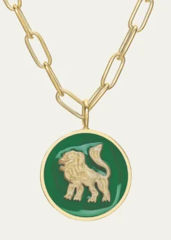 Tracee Nichols14K Gold Mini Lion Green Enamel Token Necklace