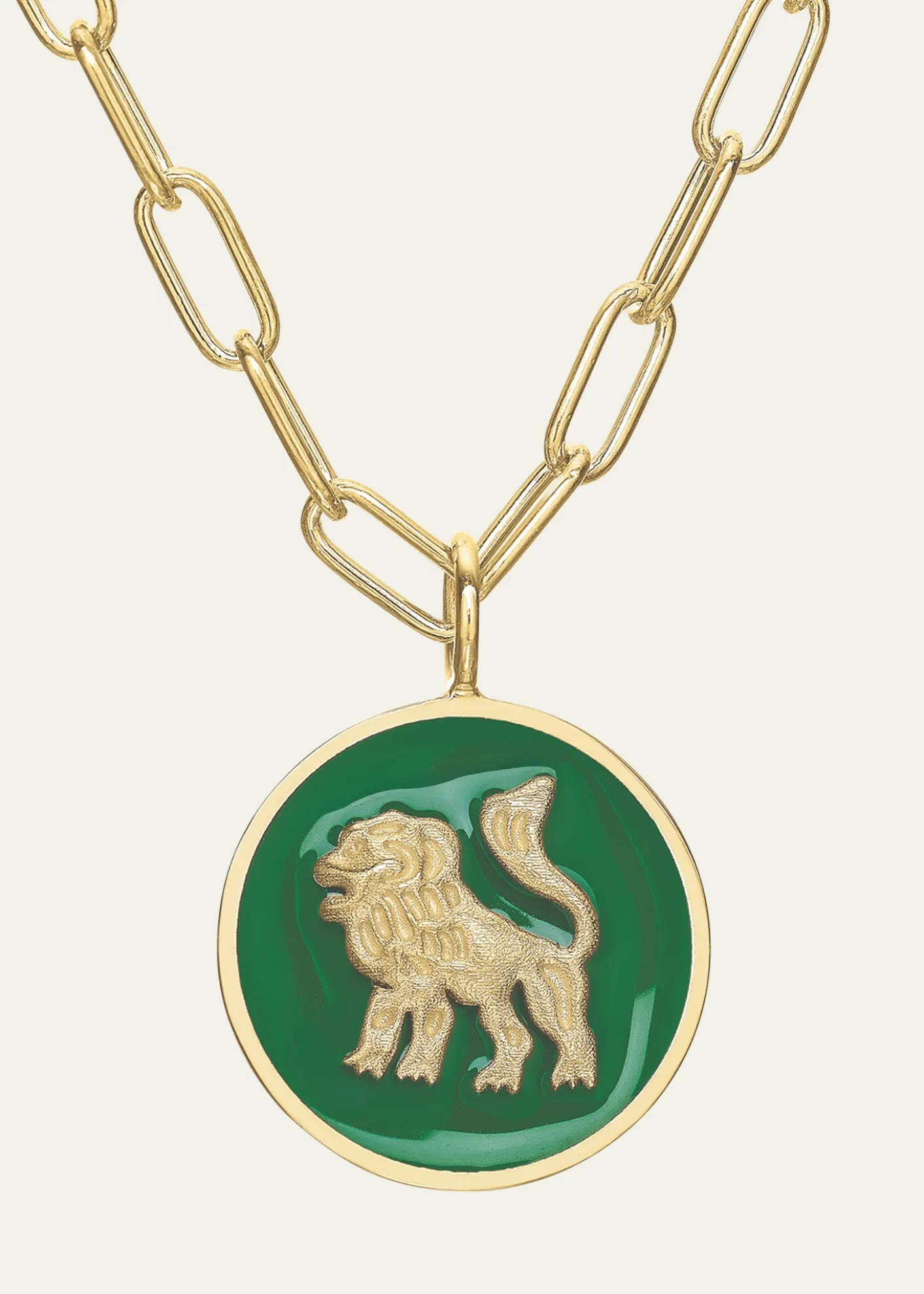Tracee Nichols14K Gold Mini Lion Green Enamel Token Necklace