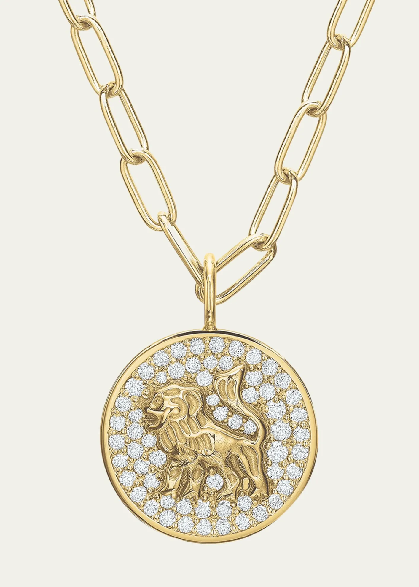 Tracee Nichols14K Gold Mini Lion Pave Diamond Token Necklace