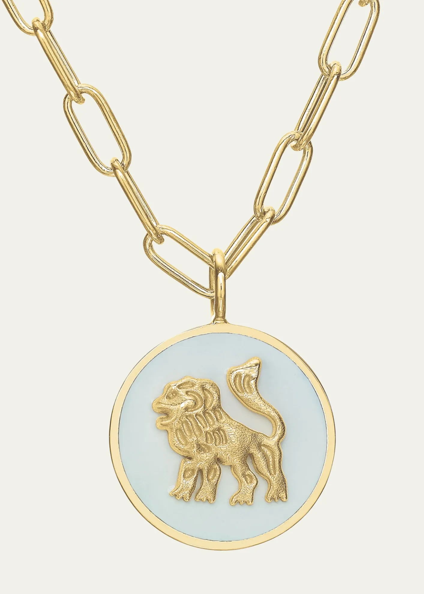 Tracee Nichols14K Gold Mini Lion White Enamel Token Necklace