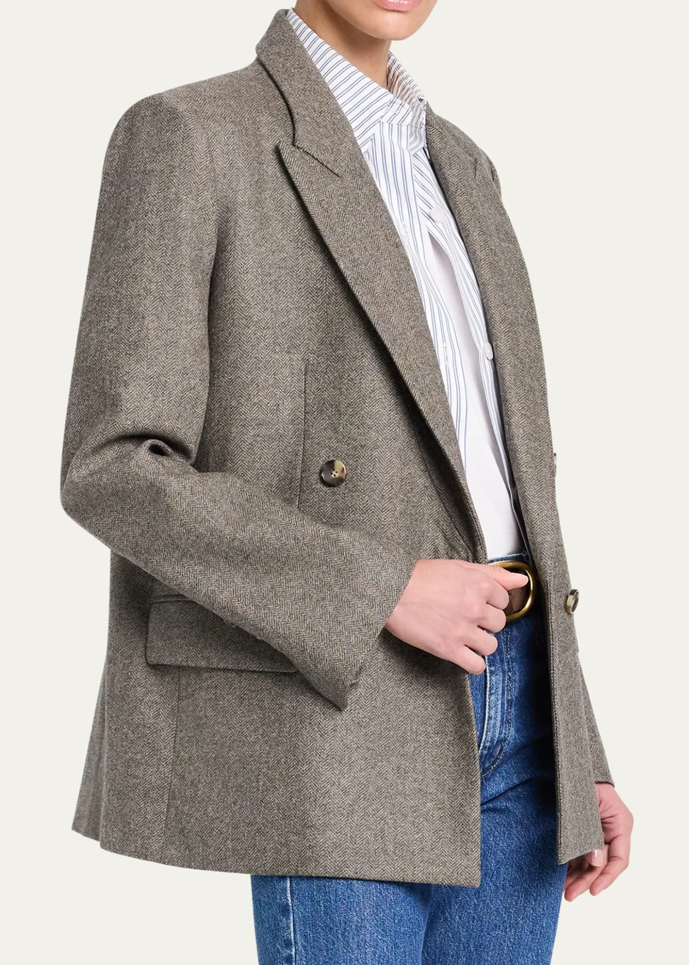 TWPHarper Double-Breasted Herringbone Blazer