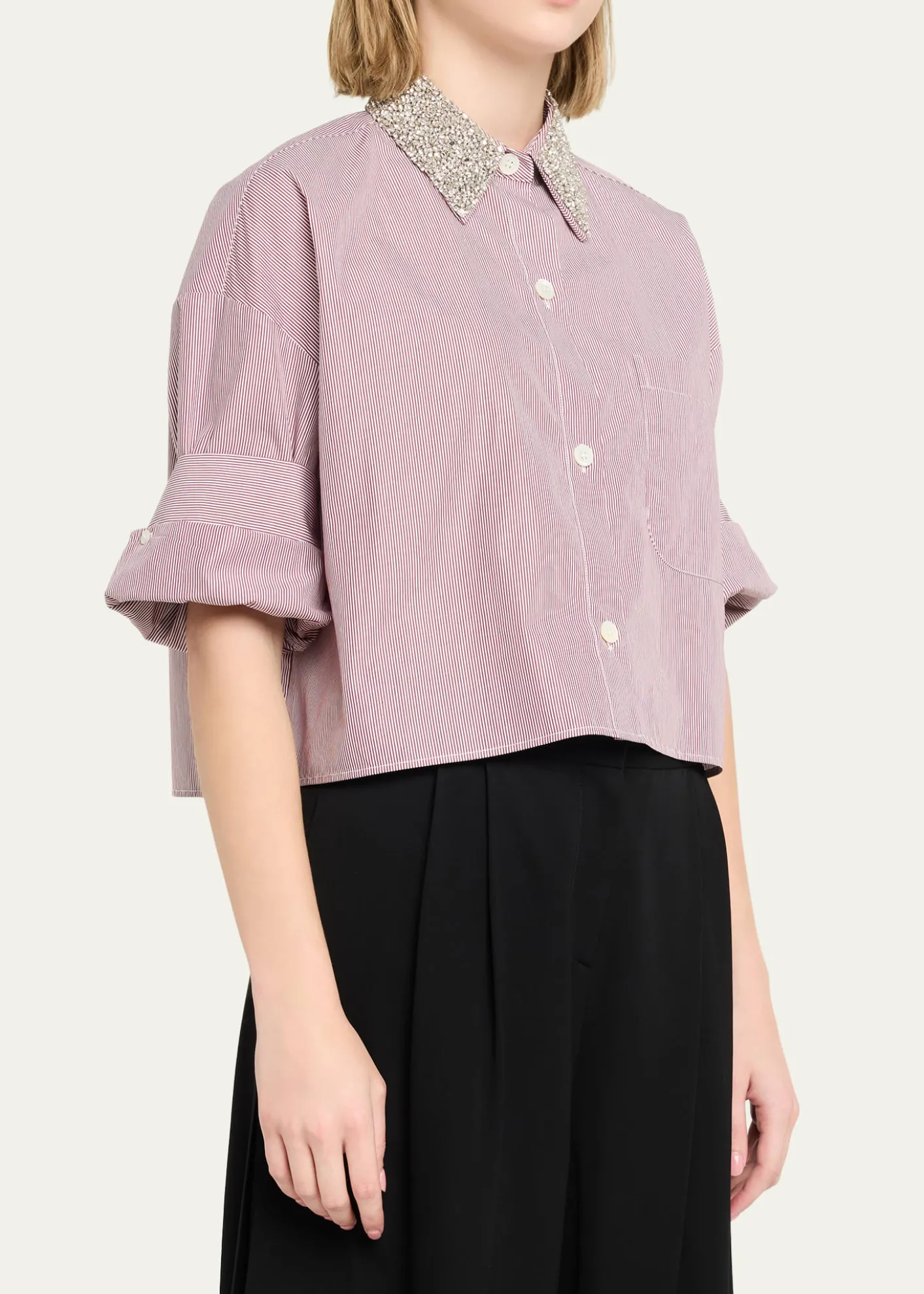 TWPNext Ex Striped Cropped Shirt with Crystal Collar