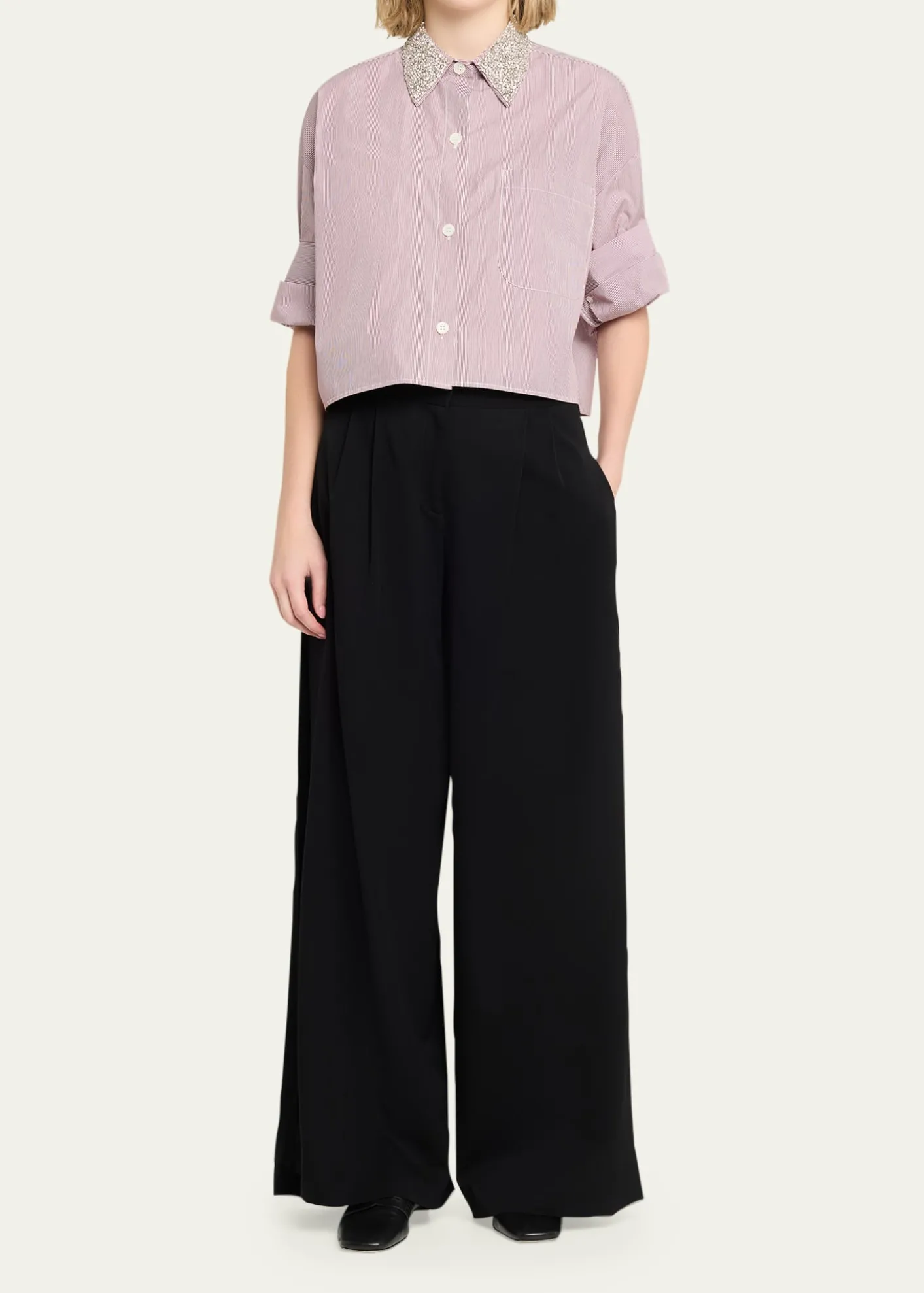 TWPNext Ex Striped Cropped Shirt with Crystal Collar
