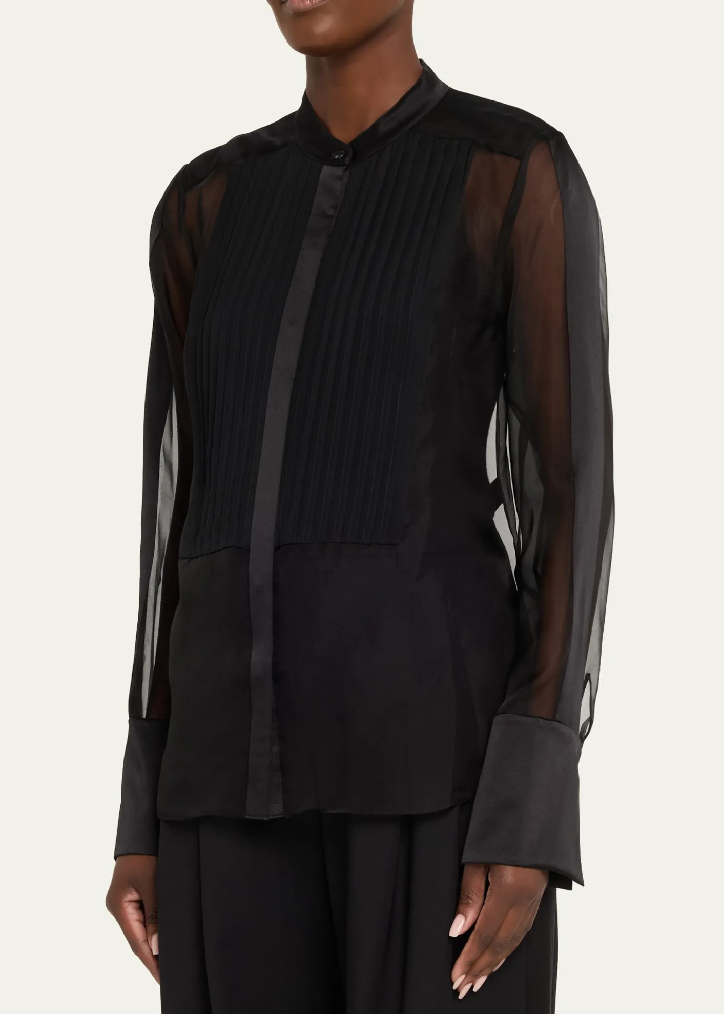 TWPPeyton Sheer Tuxedo Button-Front Shirt