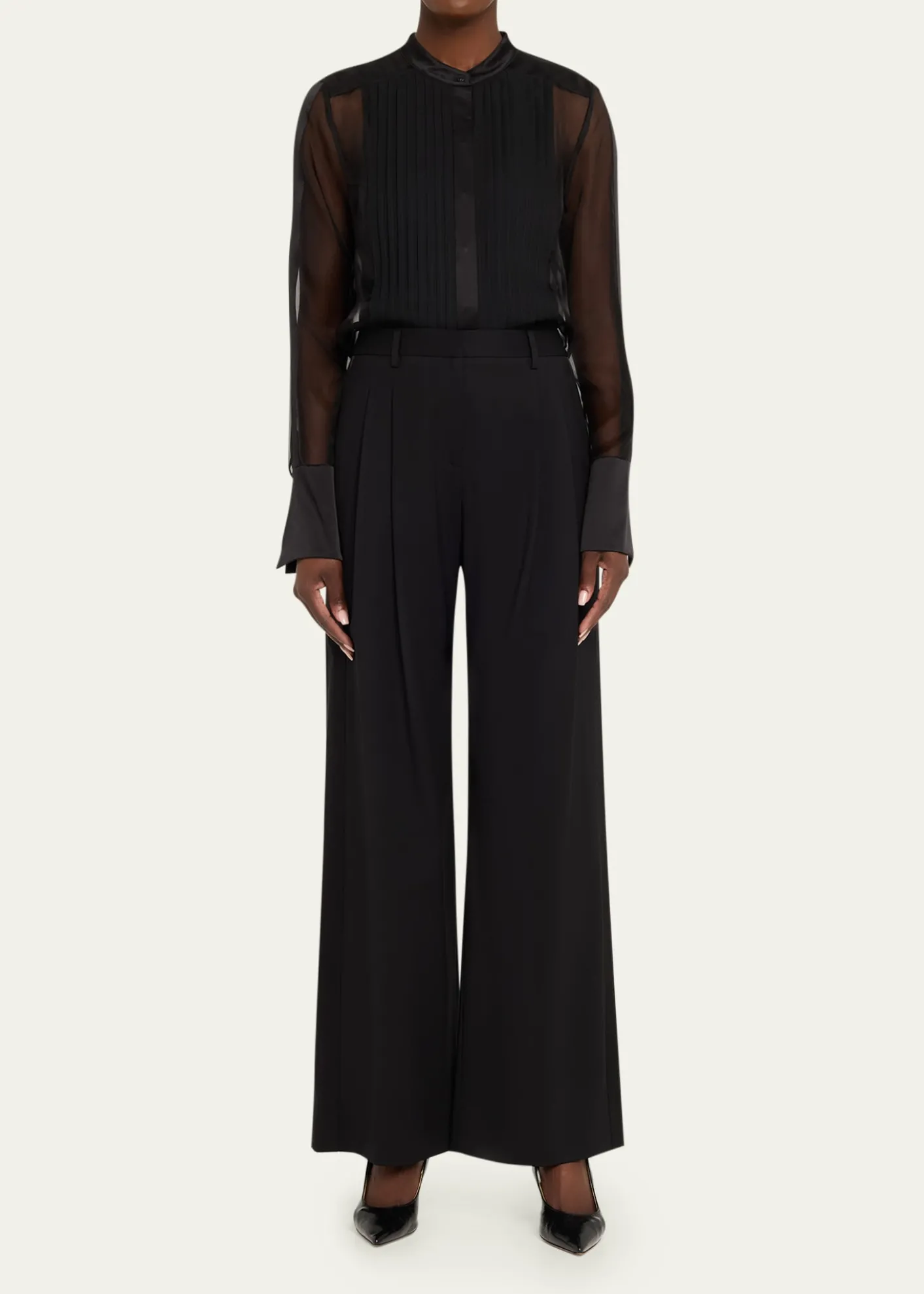 TWPPeyton Sheer Tuxedo Button-Front Shirt