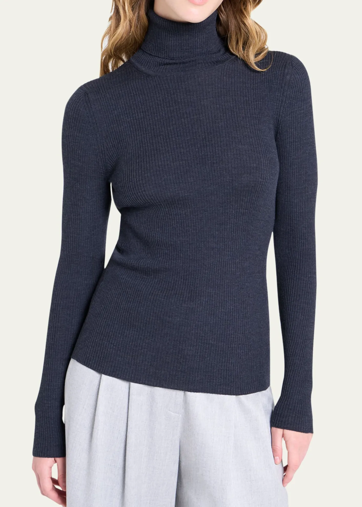 TWPRib-Knit Wool Turtleneck Sweater