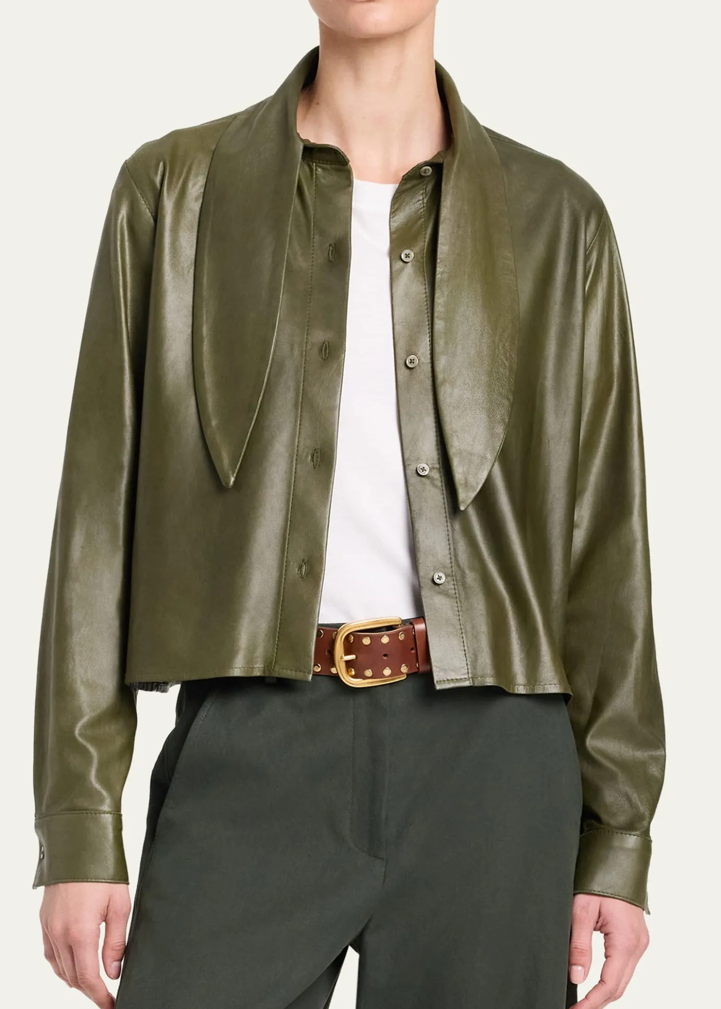 TWPTie-Neck Leather Shirt