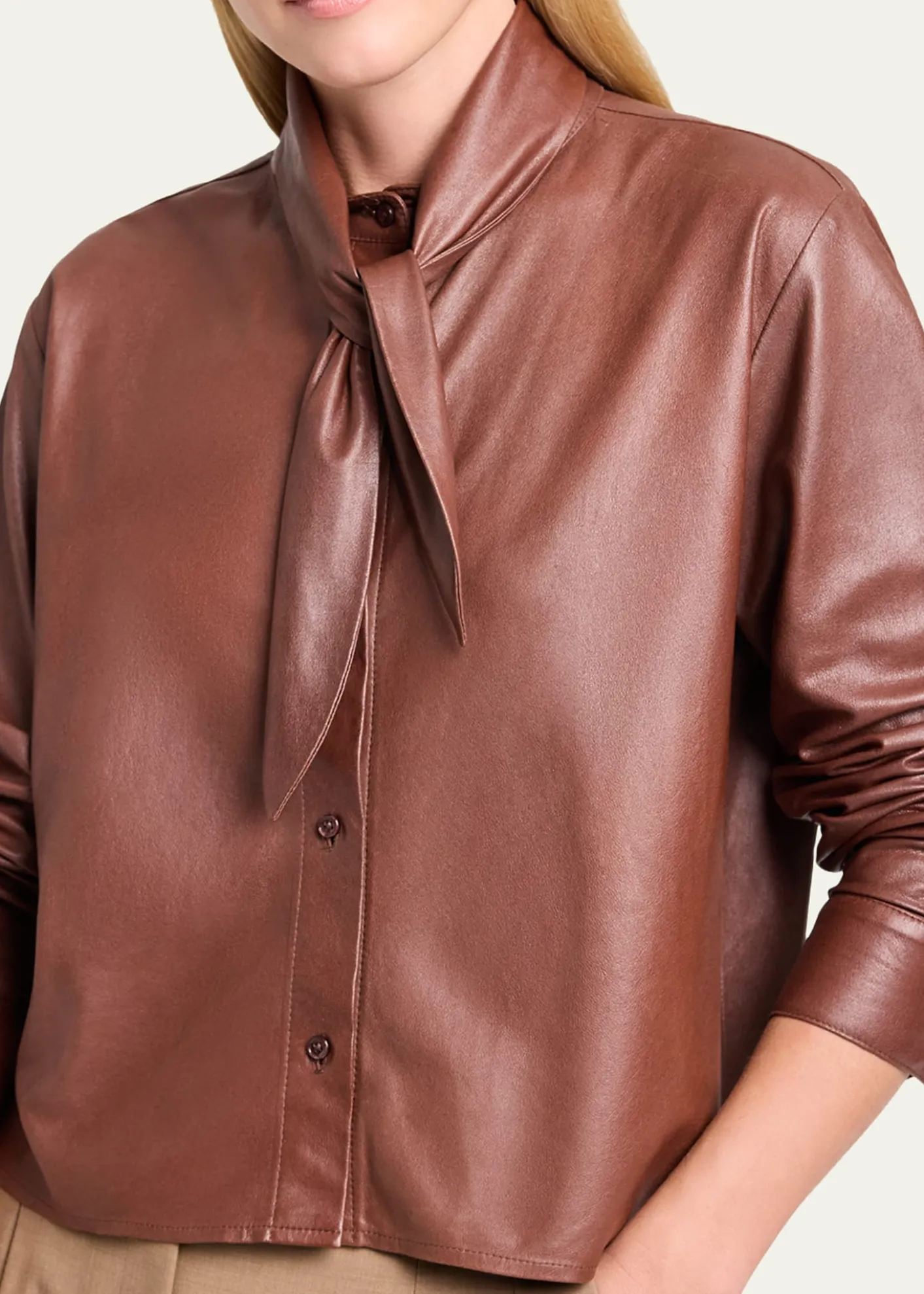 TWPTie-Neck Leather Shirt