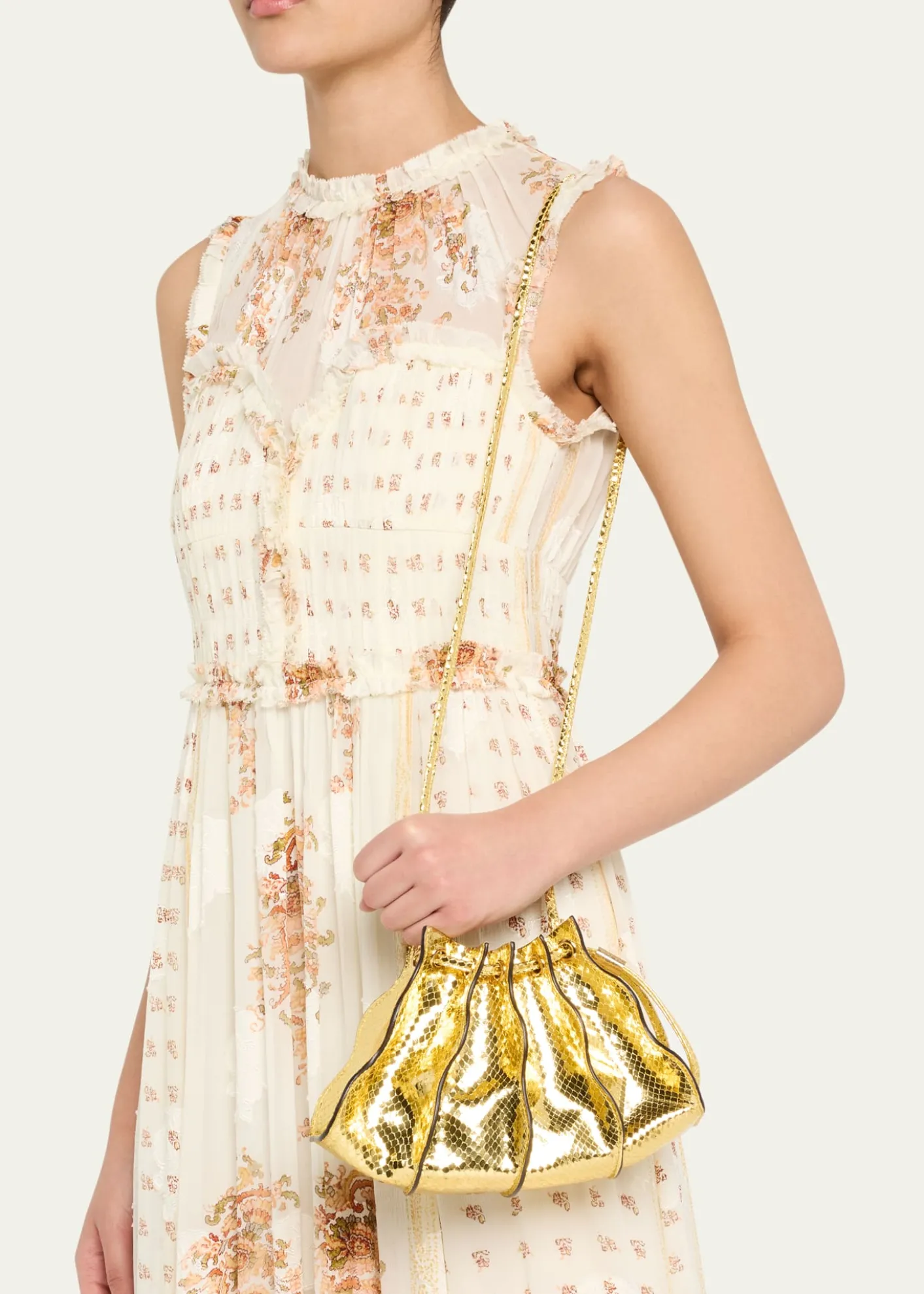 Ulla JohnsonAdria Mini Pleated Wave Metallic Snake-Print Crossbody Bag
