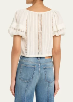 Ulla JohnsonClara Embroidered Short-Sleeve Cotton Blouse