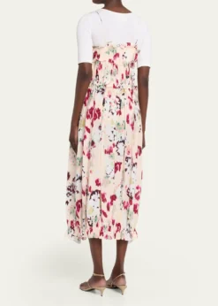 Ulla JohnsonClove Ruffled Floral Silk A-Line Midi Dress