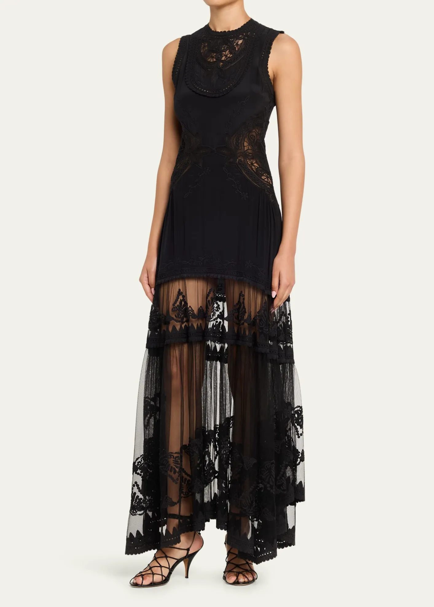 Ulla JohnsonFloral Lace Silk Crepe De Chine Gown