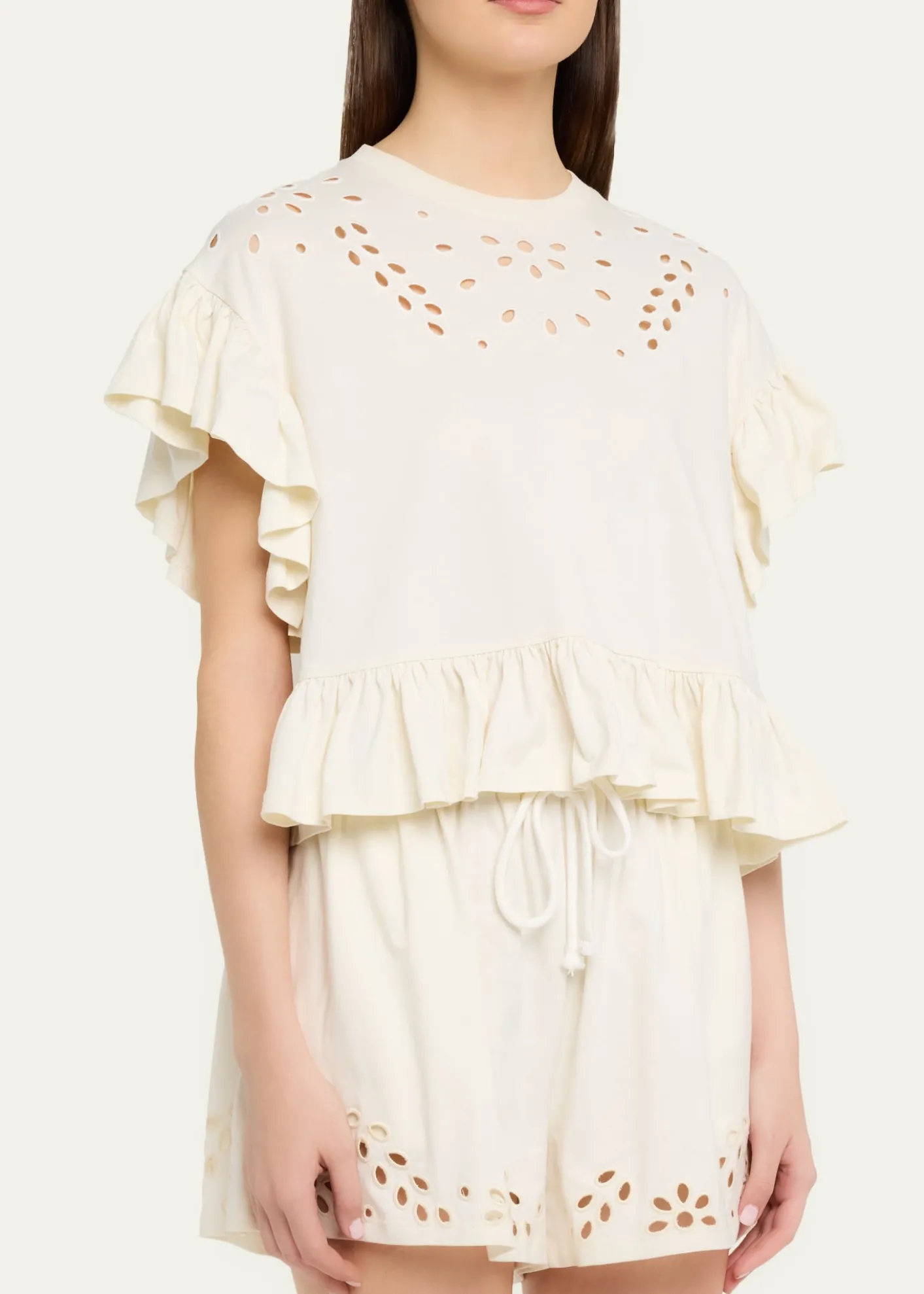 Ulla JohnsonMariana Embroidered Flutter-Sleeve Top