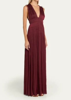 Ulla JohnsonTasneem Pleated Deep-V Satin Gown