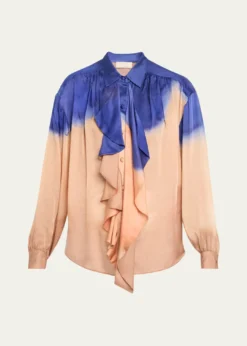 Ulla Johnsonx Helen Frankenthaler Gesture Silk-Chiffon Ruffle Blouse