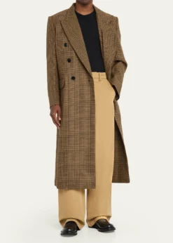 Valentino GaravaniMen's Double-Breasted Glen Plaid Wool Coat