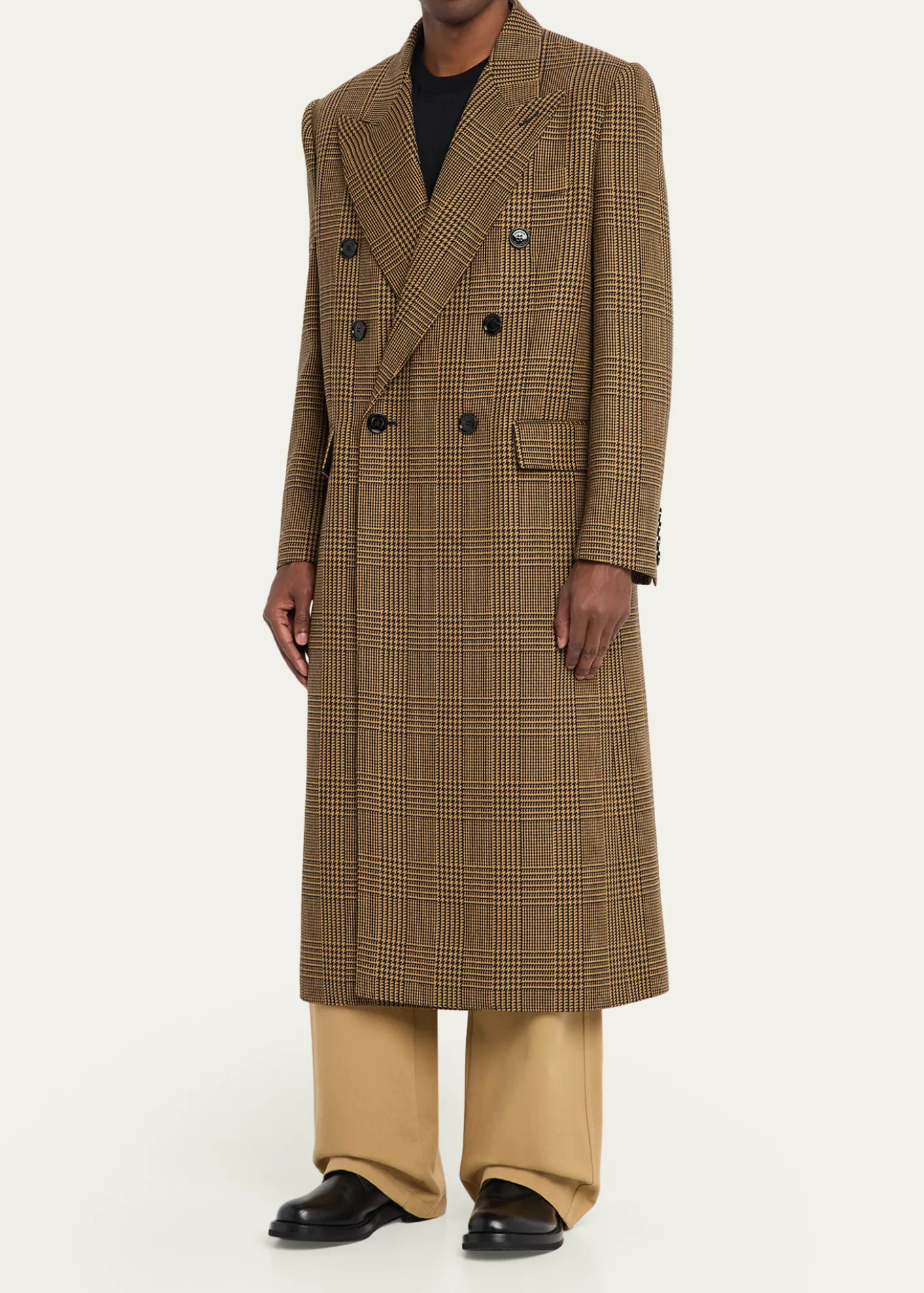 Valentino GaravaniMen's Double-Breasted Glen Plaid Wool Coat