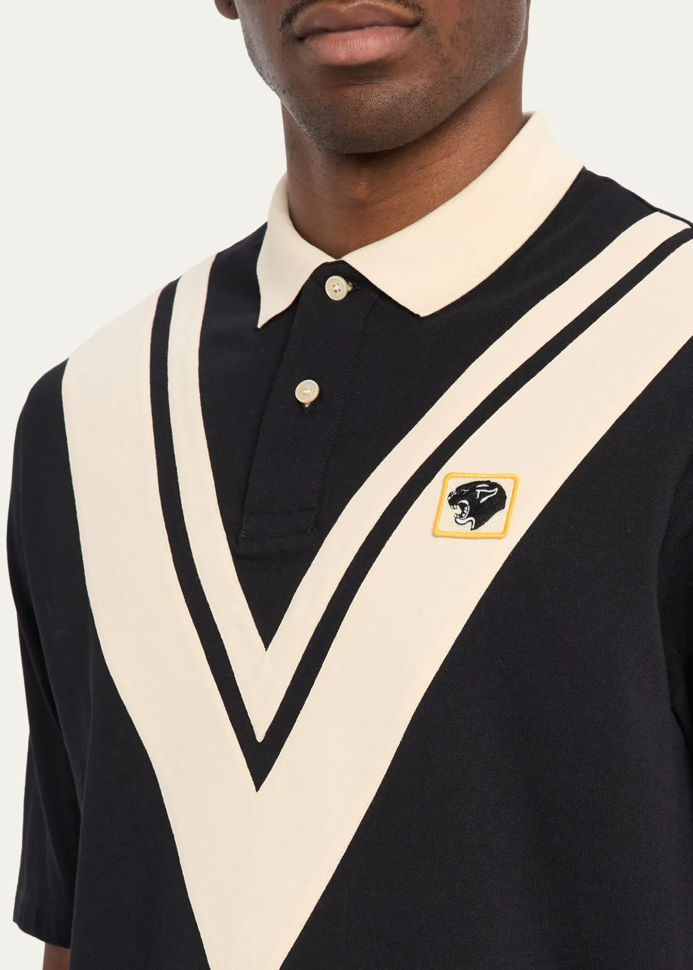 Valentino GaravaniMen's Inlaid V Cotton Polo Shirt with Panther Patch
