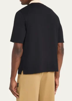 Valentino GaravaniMen's Inlaid V Cotton Polo Shirt with Panther Patch