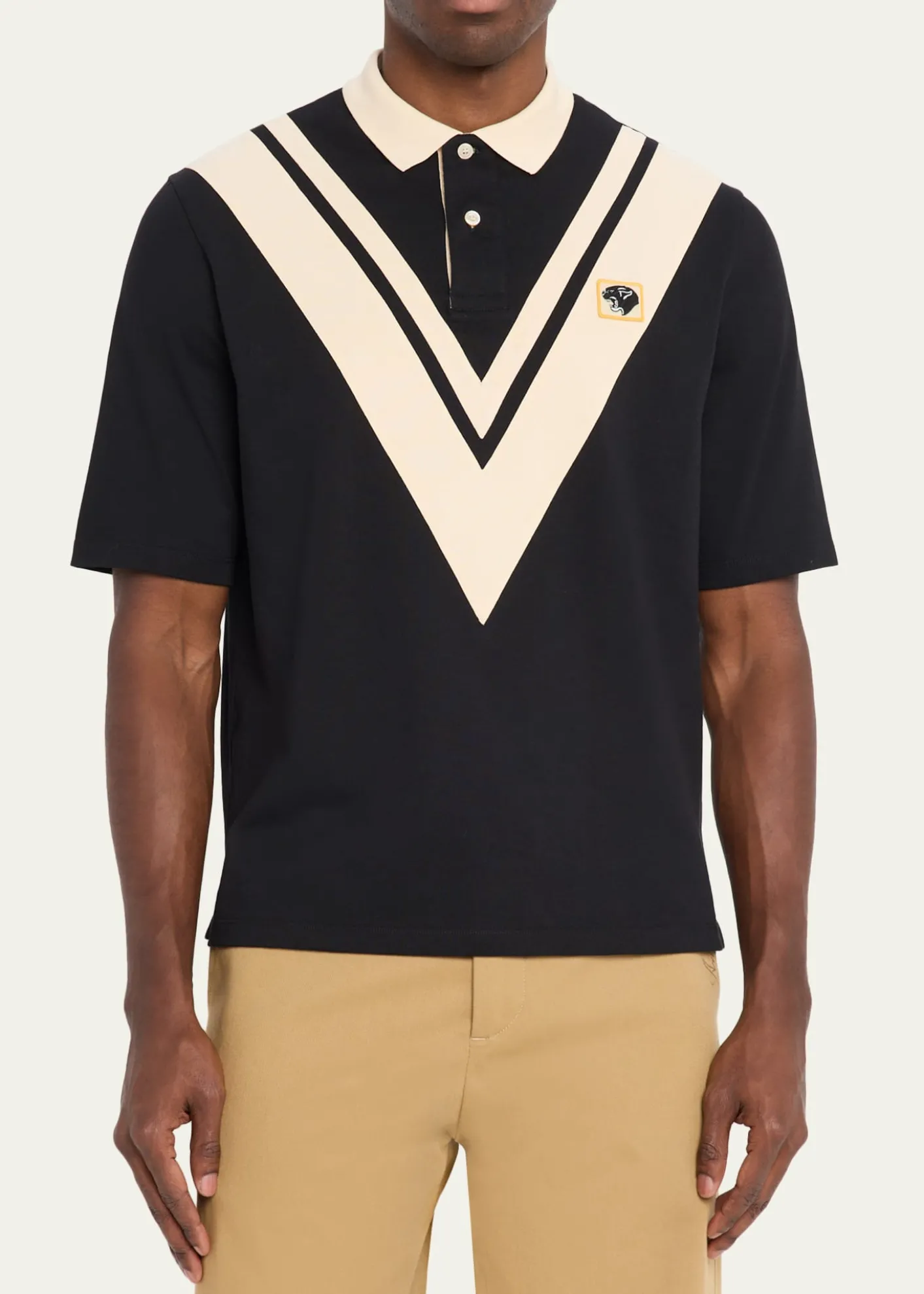 Valentino GaravaniMen's Inlaid V Cotton Polo Shirt with Panther Patch