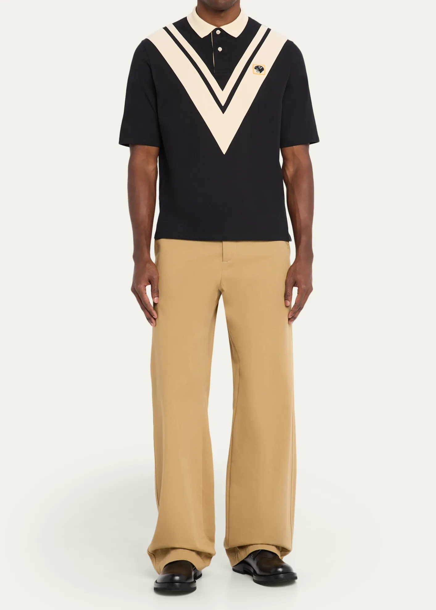 Valentino GaravaniMen's Inlaid V Cotton Polo Shirt with Panther Patch