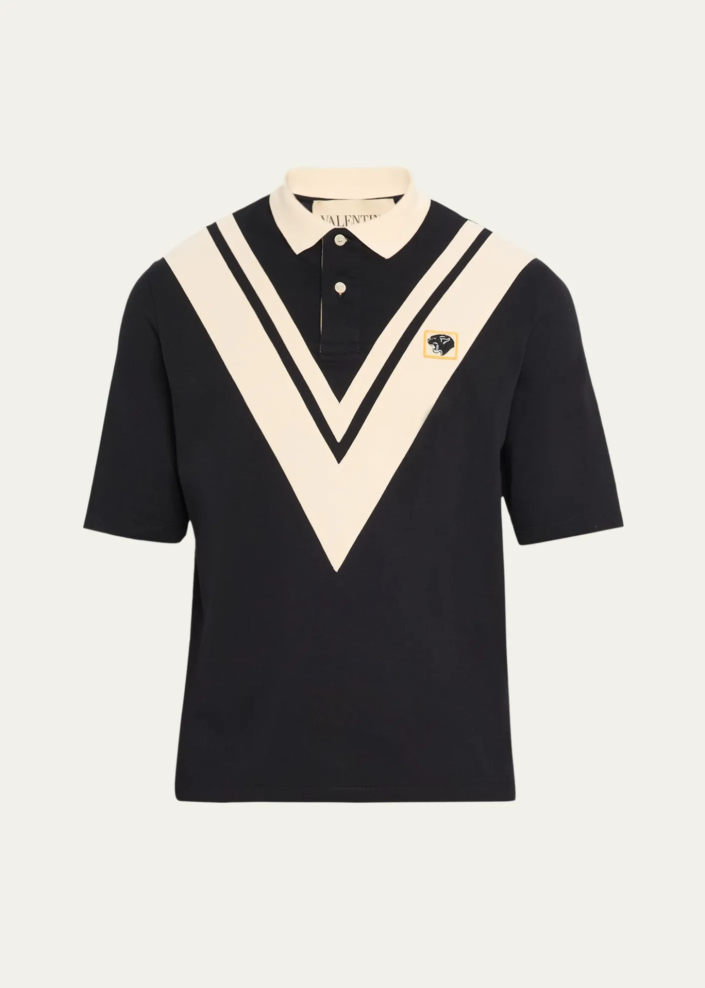 Valentino GaravaniMen's Inlaid V Cotton Polo Shirt with Panther Patch