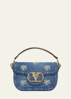 Valentino GaravaniAlltime Floral-Embroidered Denim Shoulder Bag