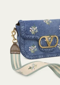 Valentino GaravaniAlltime Floral-Embroidered Denim Shoulder Bag