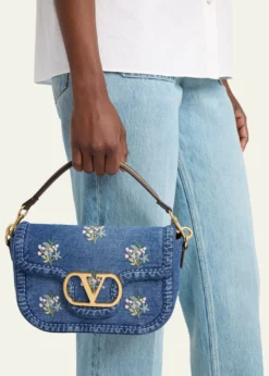 Valentino GaravaniAlltime Floral-Embroidered Denim Shoulder Bag