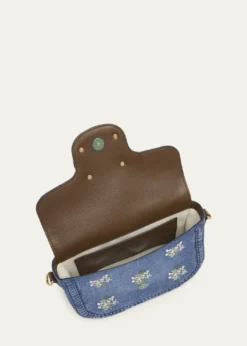 Valentino GaravaniAlltime Floral-Embroidered Denim Shoulder Bag