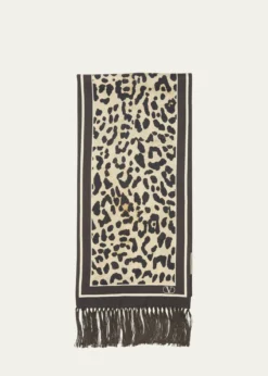 Valentino GaravaniAnimal Twill Fringe Scarf