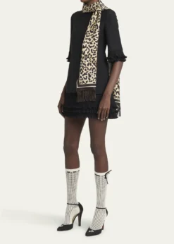 Valentino GaravaniAnimal Twill Fringe Scarf